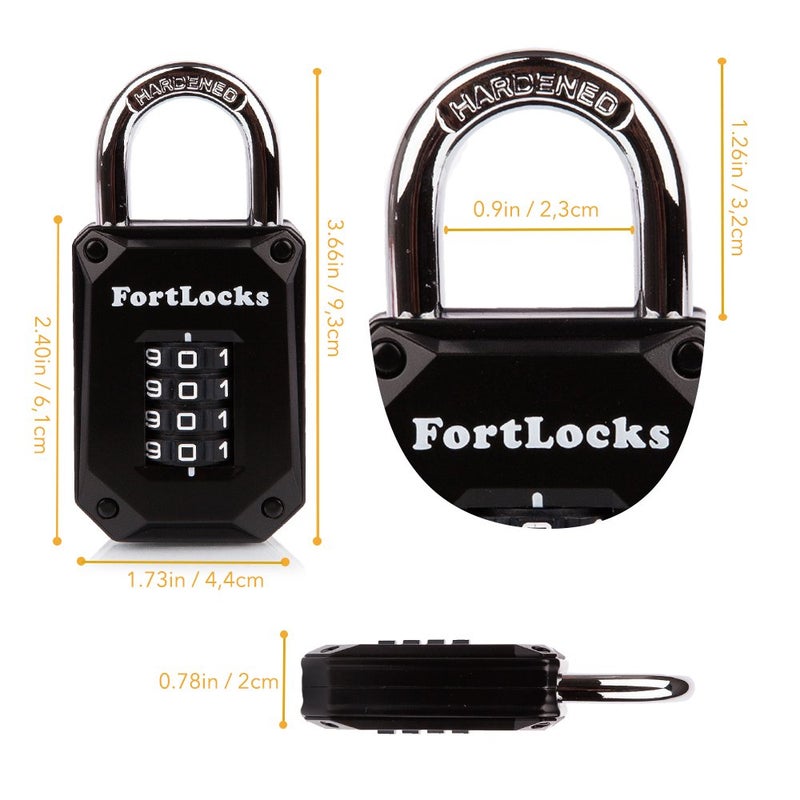FortLocks 2 Pack Heavy Duty Waterproof Combination Lock - 4 Digit Resettable Black - Image 2